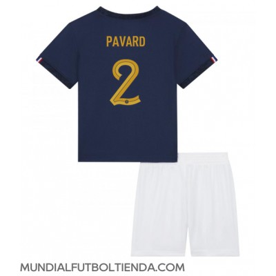 Camiseta Francia Benjamin Pavard #2 Primera Equipación Replica Mundial 2022 para niños mangas cortas (+ Pantalones cortos)